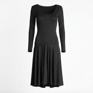 Vintage Louis Feraud Rembrandt Black Knit Long Sleeve Flare Midi Dress XS Wool